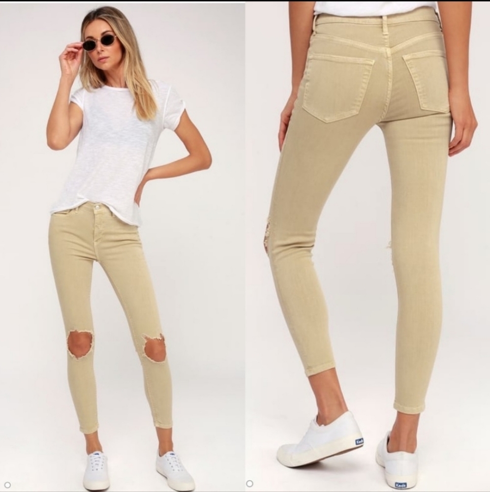 Free People High‎ Rise Distressed Skinny Jean tan 30